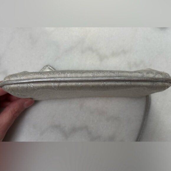 Coach Signature Jacquad Metallic (Silver) With Leather Trim Wristlet - Picture 3 of 9